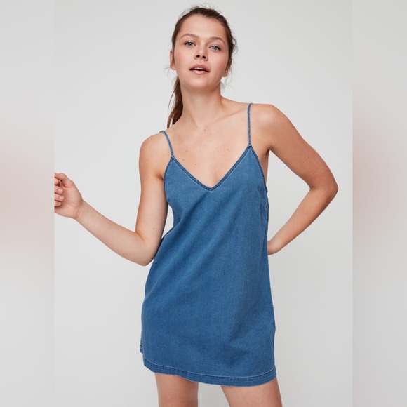 Aritzia Wilfred Free Vivienne Denim Light Blue Mini Slip Dress- Small - Picture 3 of 13
